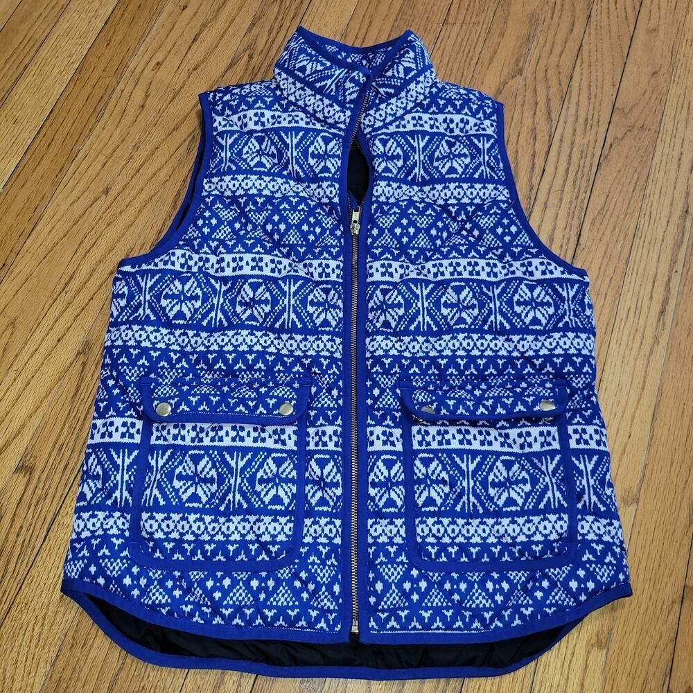 J. Crew Excursion Vest Fair Isle Print Down Fill Size M womans
